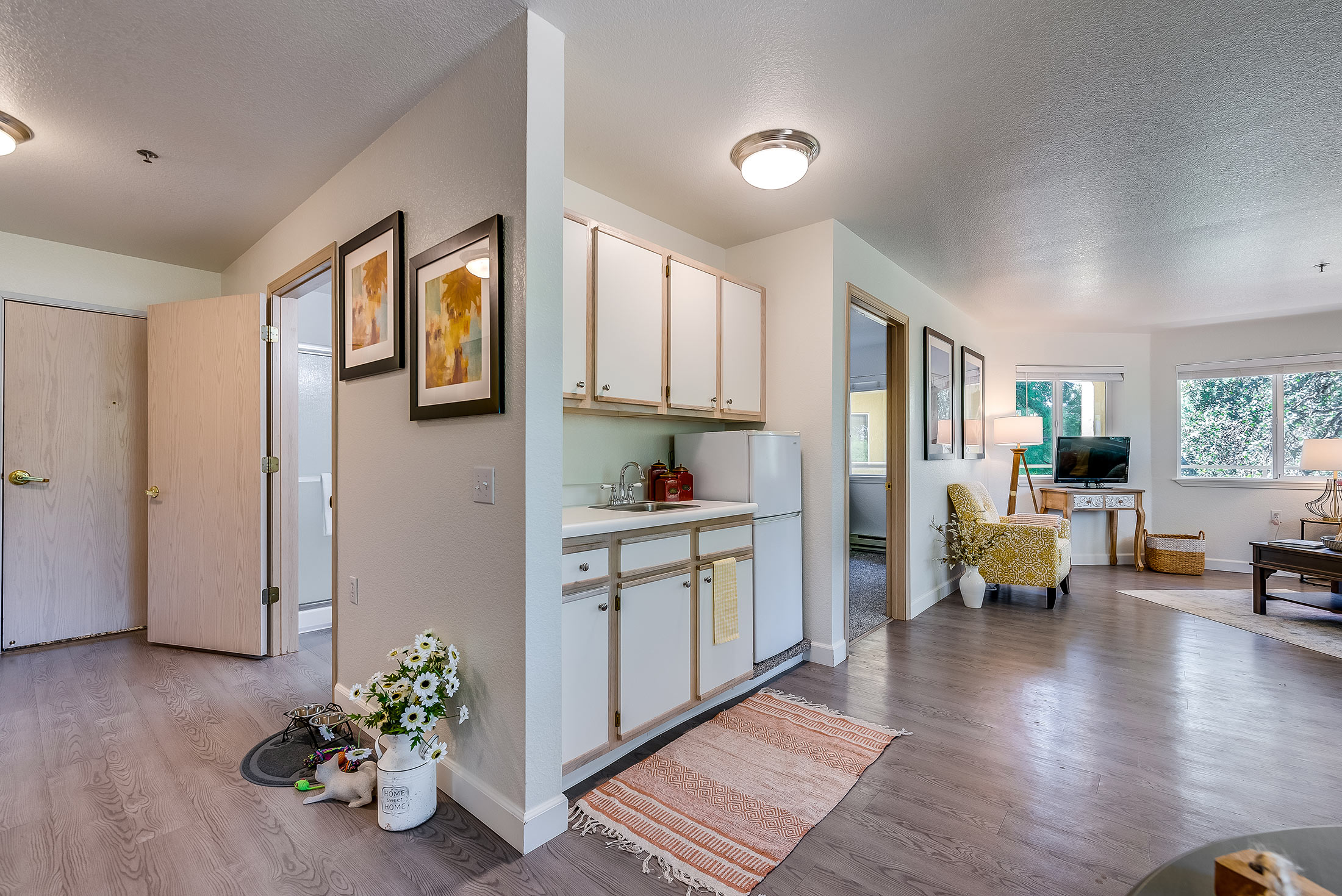 Two bedroom apartment hallway, kitchenette, living area Auburn