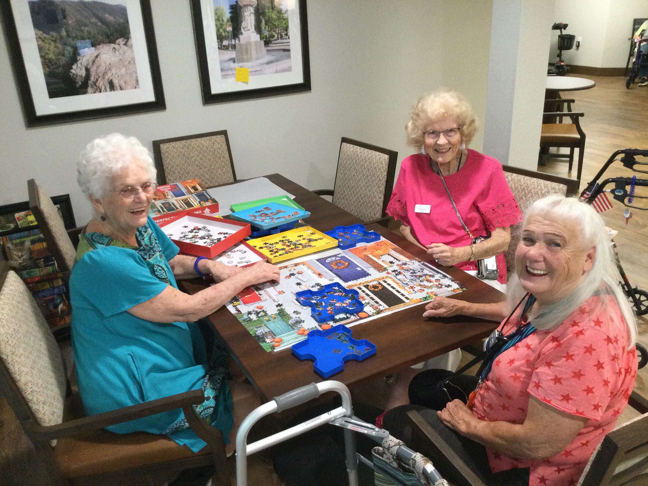 Residents working a puzzle Auburn